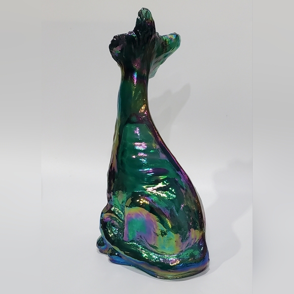 Fenton 11" Winking Alley Cat Emerald Forest Green Iridescent Art Glass Sculpture - Picture 7 of 14